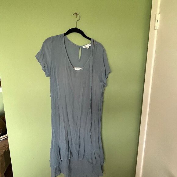 Amour Vert Blue Crinkle Belted Double Lined Slip Dress Size Large L - Picture 3 of 8